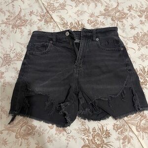 American Eagle Outfitters Black Jean Shorts Distressed Frayed Hem